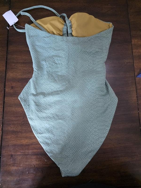 NWT Wet LA M Deep Plunge Cut Out Bow 1PC Swimsuit Moss Green 127113