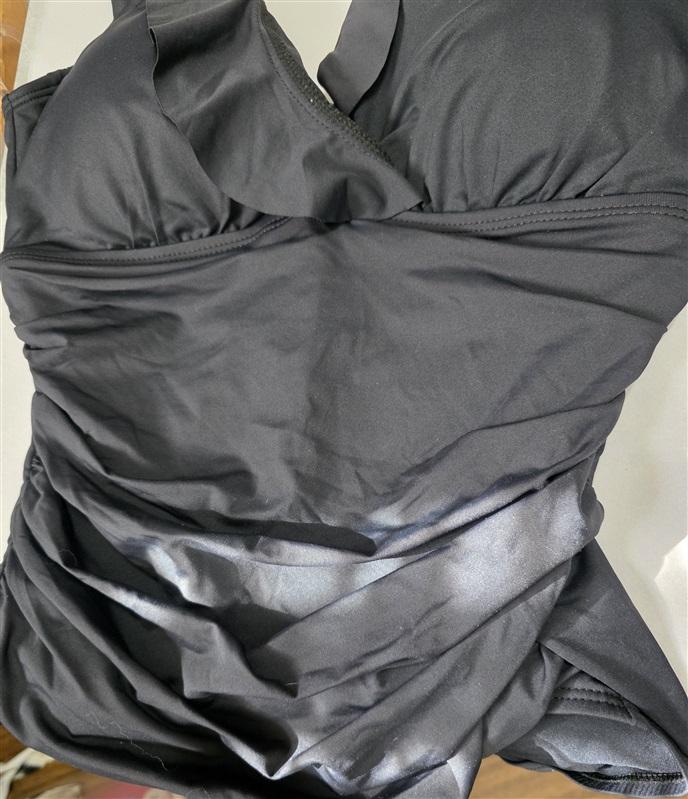 NWOT Ralph Lauren 16 Black Lingere Ruffle Slimming 1PC Swimsuit 127433