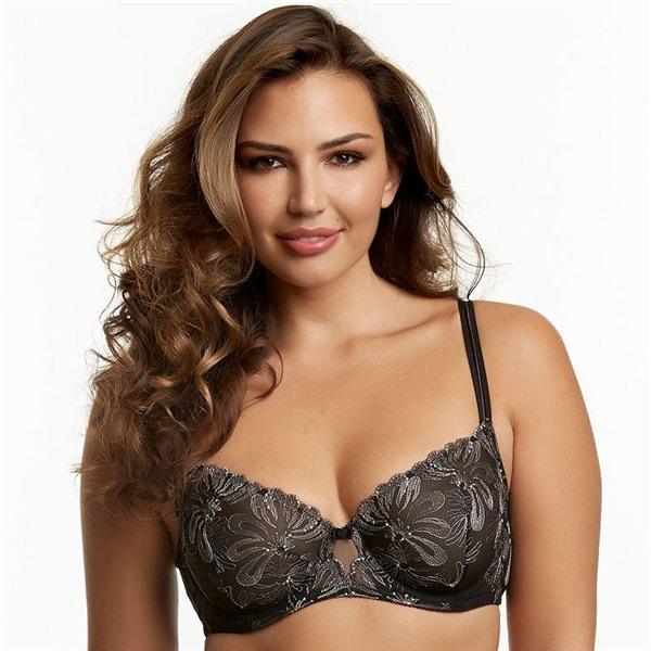 NWPT Paramour 34D Ellie Embroidery Tulle Unlined Demi Bra 115009 Black 127534