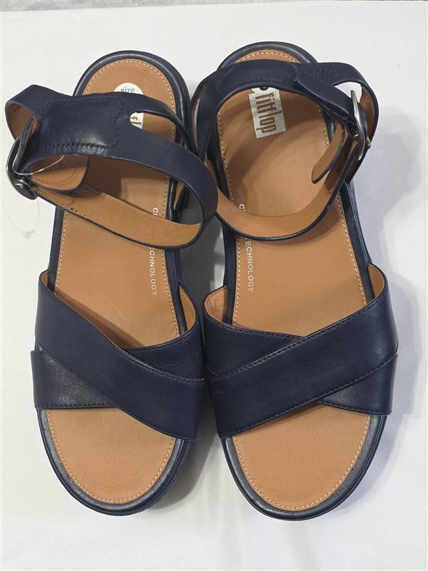 NWOT FitFlop 9 Platform Ankle Wrap Sandals Navy Blue 127669