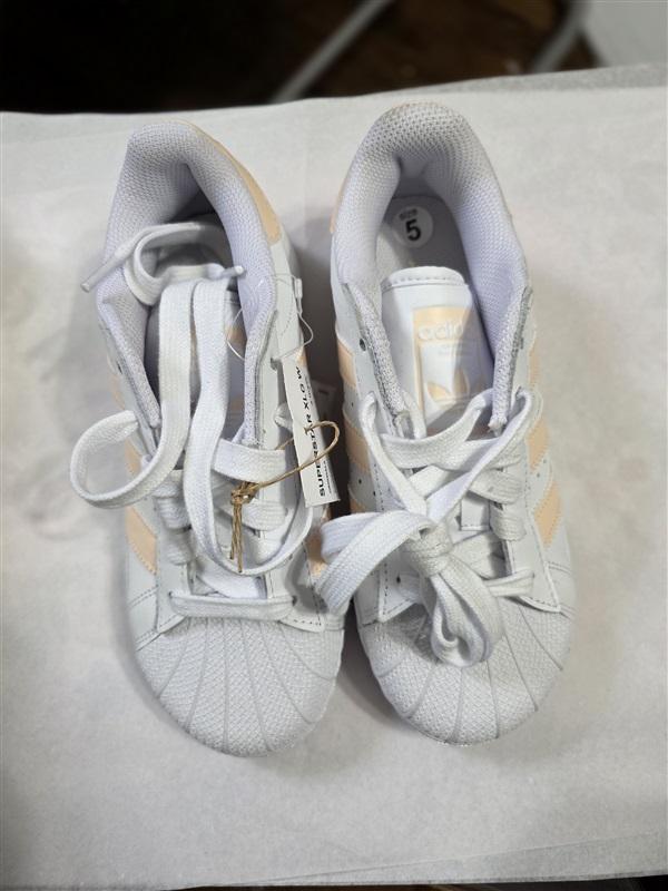 NWT Adidas 5 Superstar Original White Orange Glow Stripe 127674