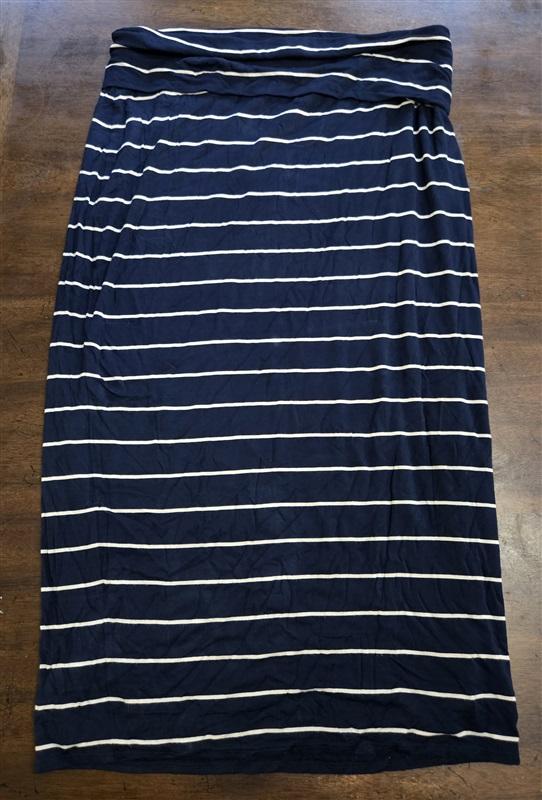 NWT Max Studio L Blue White Stripe Tube Skirt Fold Over Waist Stretch Knit 127722
