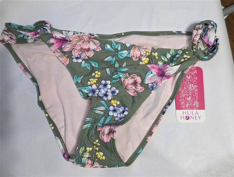 NWT Hula Honey Olive Floral 102011 XL Strappy Cheeky Swim Bottoms 127936