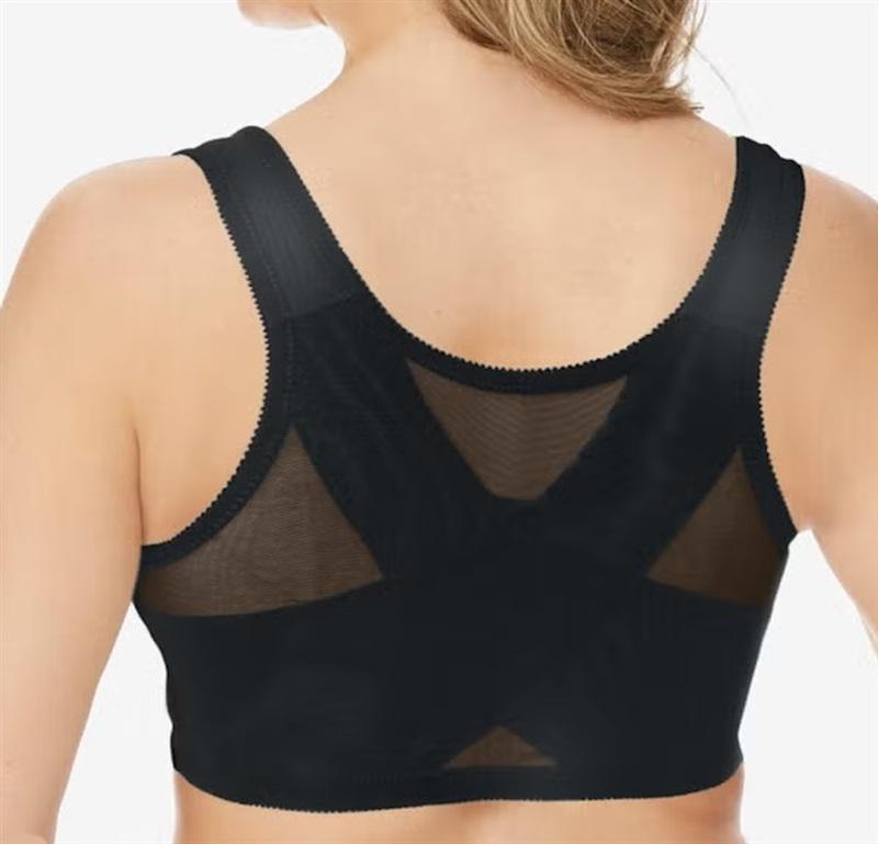 NWOT Comfort Choice 48B Embroidered Posture Bra Black Floral Front Close 128017