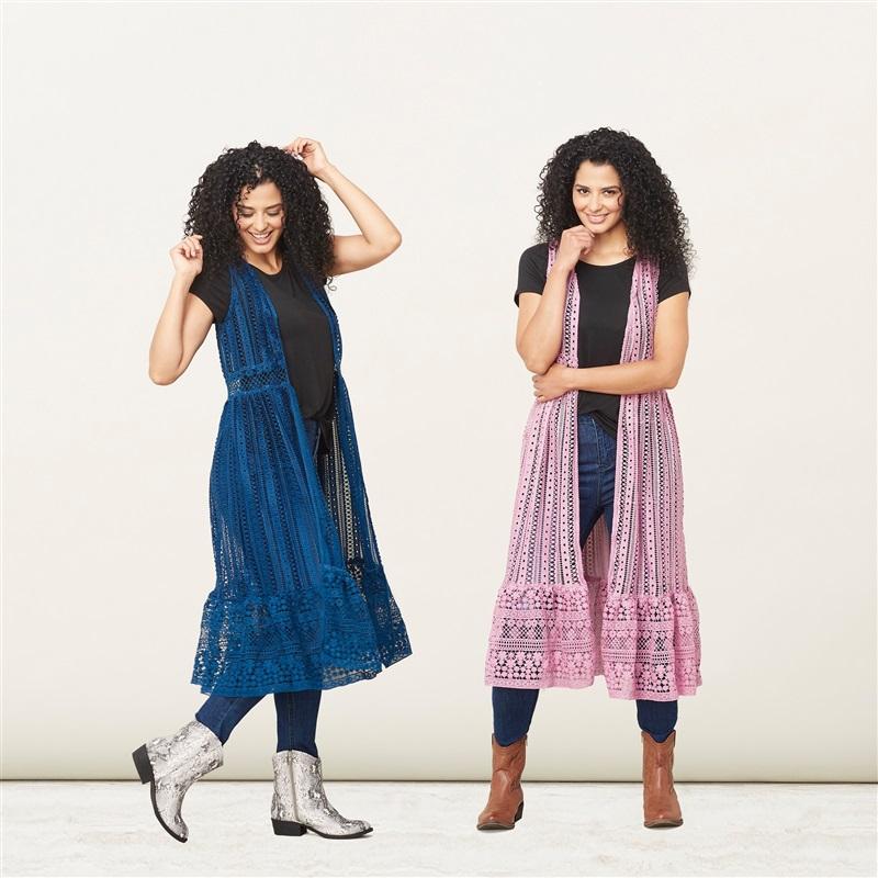 NWOT Indigo Thread XL Navy Blue Lace Vest Duster Beaded Buttons 128187