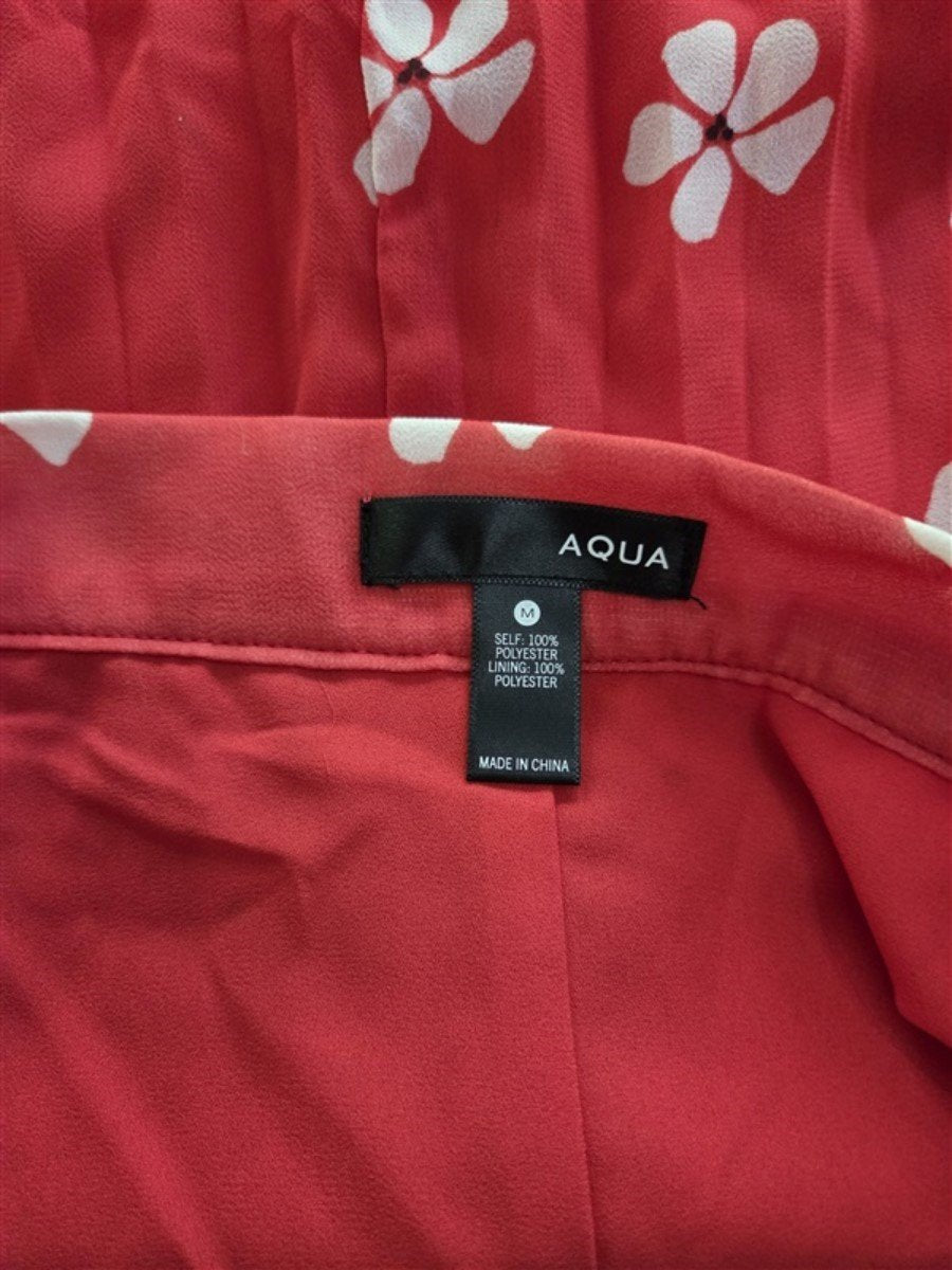 New AQUA Size M Pleated Floral Midi Length Flounce Skirt Red #128191