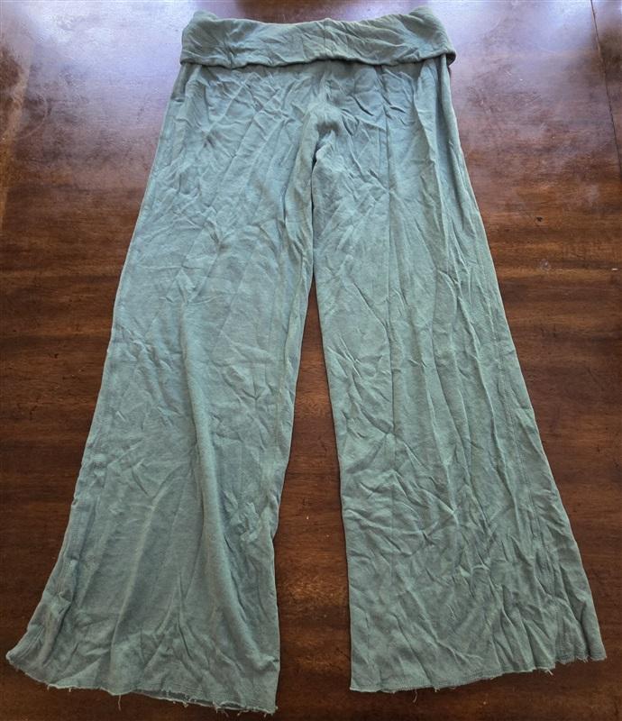 NWT Mododoc M Wide Leg Crop Fold-Over Waist Jersey Knit Pants Green #128194