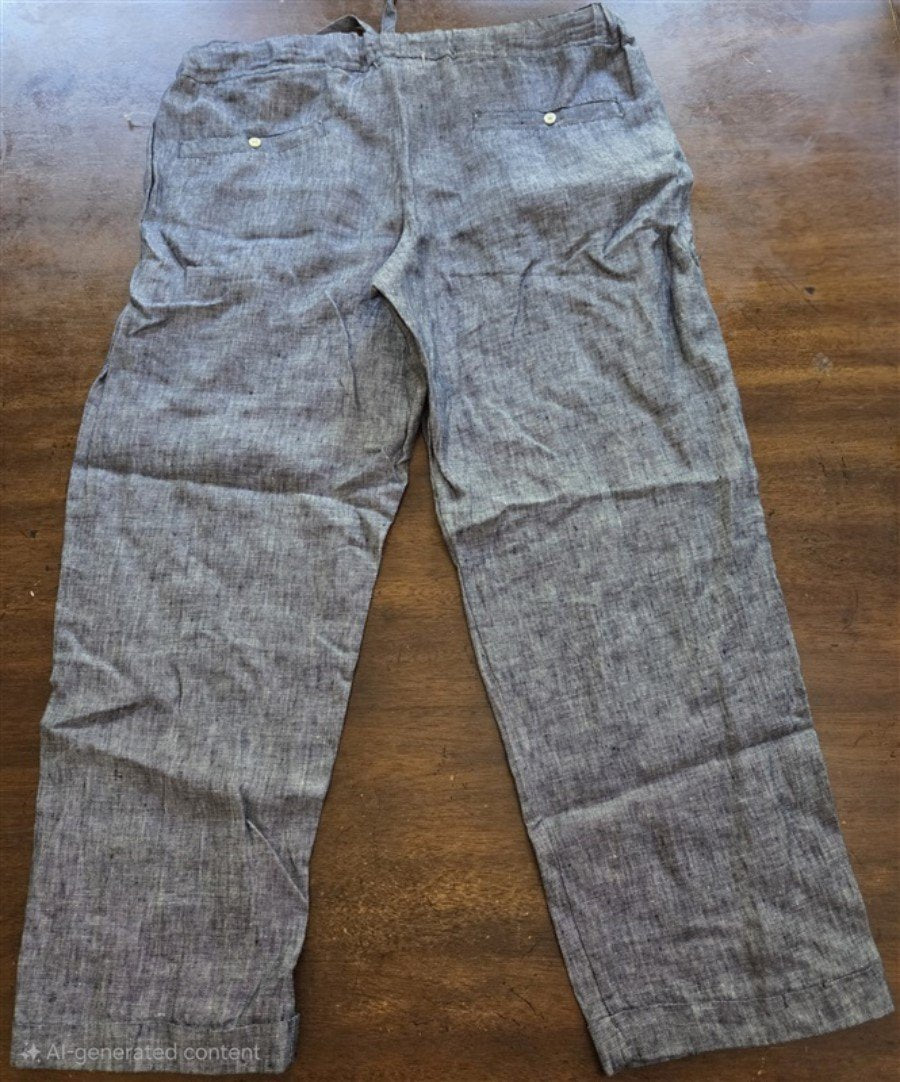 NWOT Allen Allen M Linen Chambray Blue Cropped Capri Pants Tie Front #128217