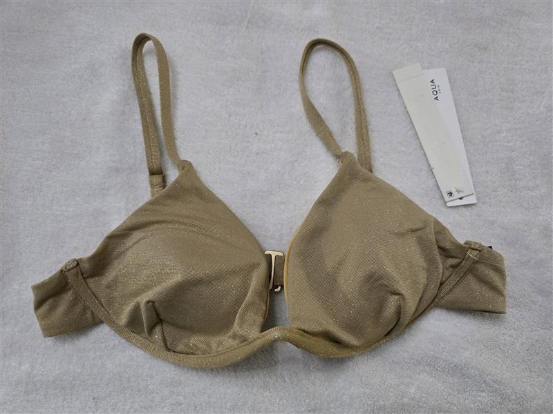 NWT Aqua Swim L Gold Metallic Shimmer Triangle Underwire Bikini Swim Top 128248