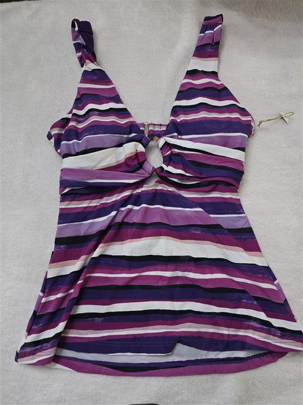 NWT Mynah S Purple Stripe Ring Tankini Swim Top 128251