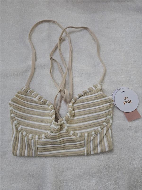 NWT Pilyq S NEW EARTH Corset Bralette Gold Stripe Bikini Top 128257