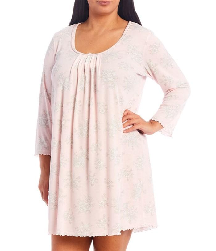 Miss Elaine 3X Plus Floral Print Sofiknit Short Nightgown 217823DX Aqua 128409