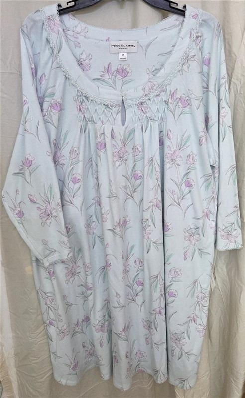 Miss Elaine 3X Plus Floral Print Sofiknit Short Nightgown 217823DX Aqua 128409