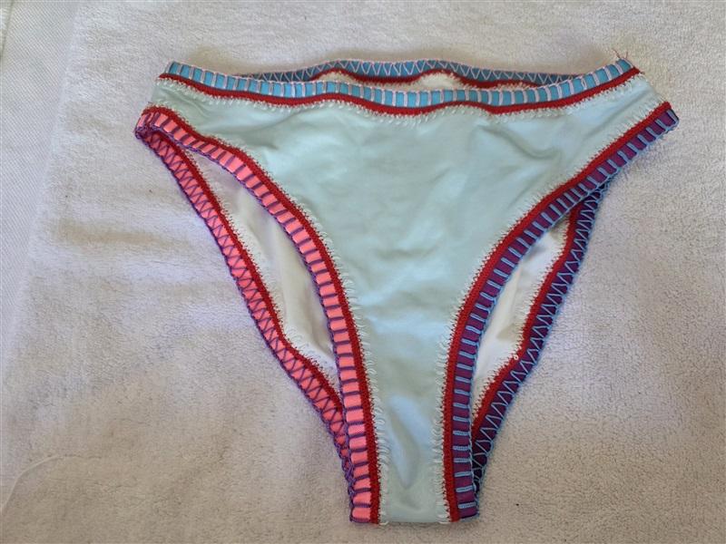 NWT Pilyq Platinum S Aqua Blue Crochet Trim Hi Waist Bikini Bottom Swim 128444