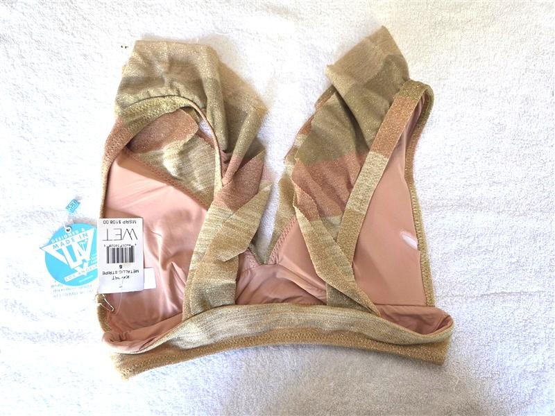 NWT Wet LA L Metallic Stripe Ruffle Swim Bikini Top 128487