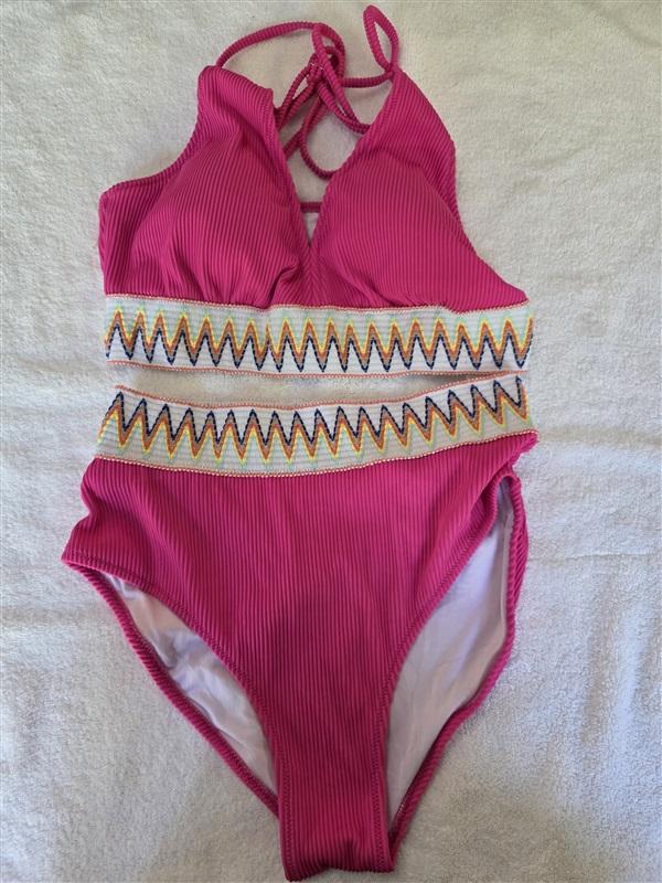 NWT BMJL M Push Up Top High Waist Bottom Bikini Set Hot Pink 128495