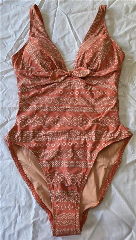 NWOT Robin Piccone 4 Isla Plunge Tie-Front 1PC Swimsuit TerraCotta Orange 128563