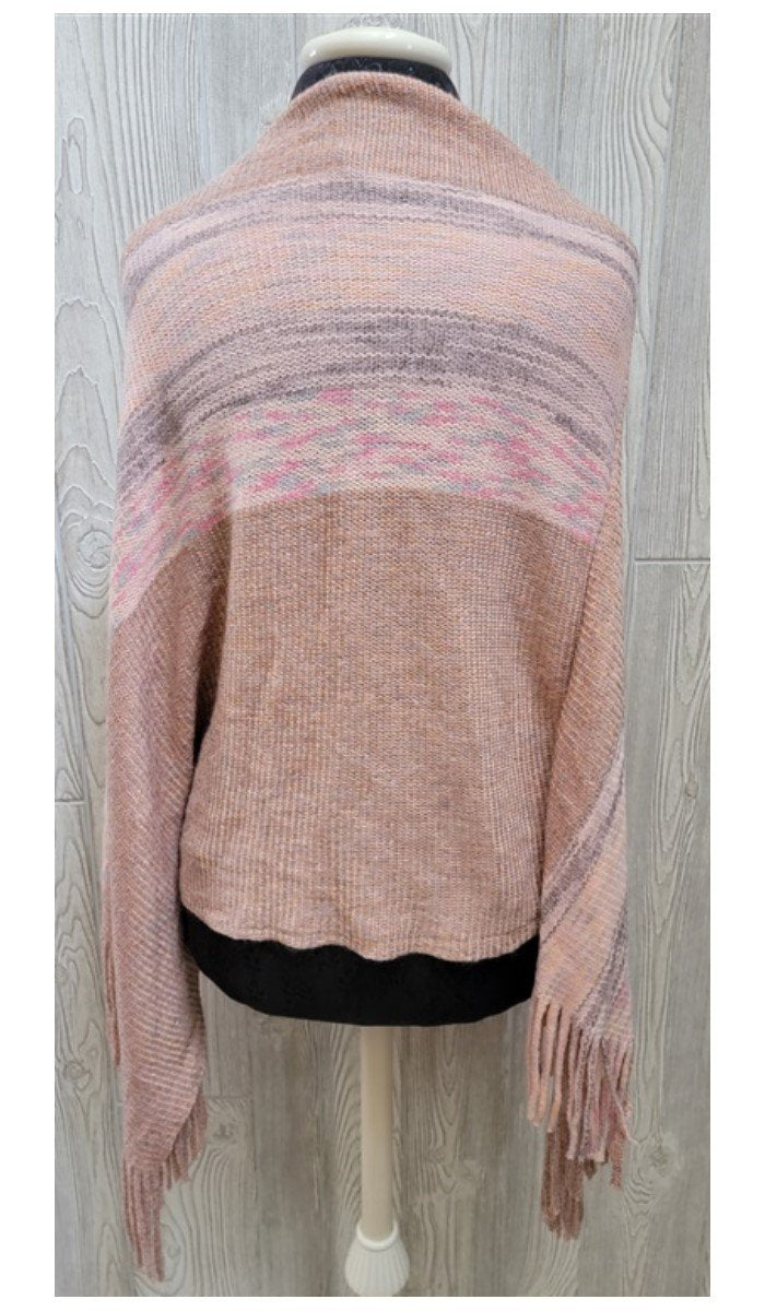 New Anna & Ava Soft Knit Peach Stripe Asymmetrical Poncho w/ Fringe 128612