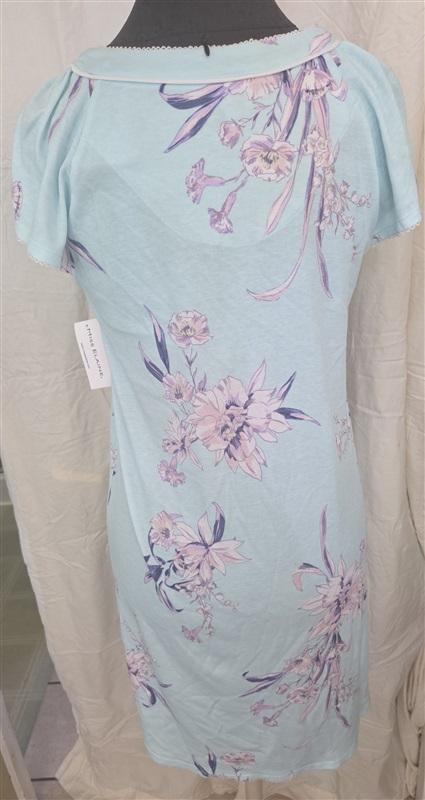 Miss Elaine 3X Floral Print Sofiknit Short Nightgown 209864D Aqua 128644