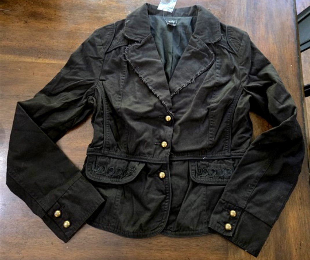 New AZIZ for Anthropologie M Military Style Victorian Embroidered Jacket Black