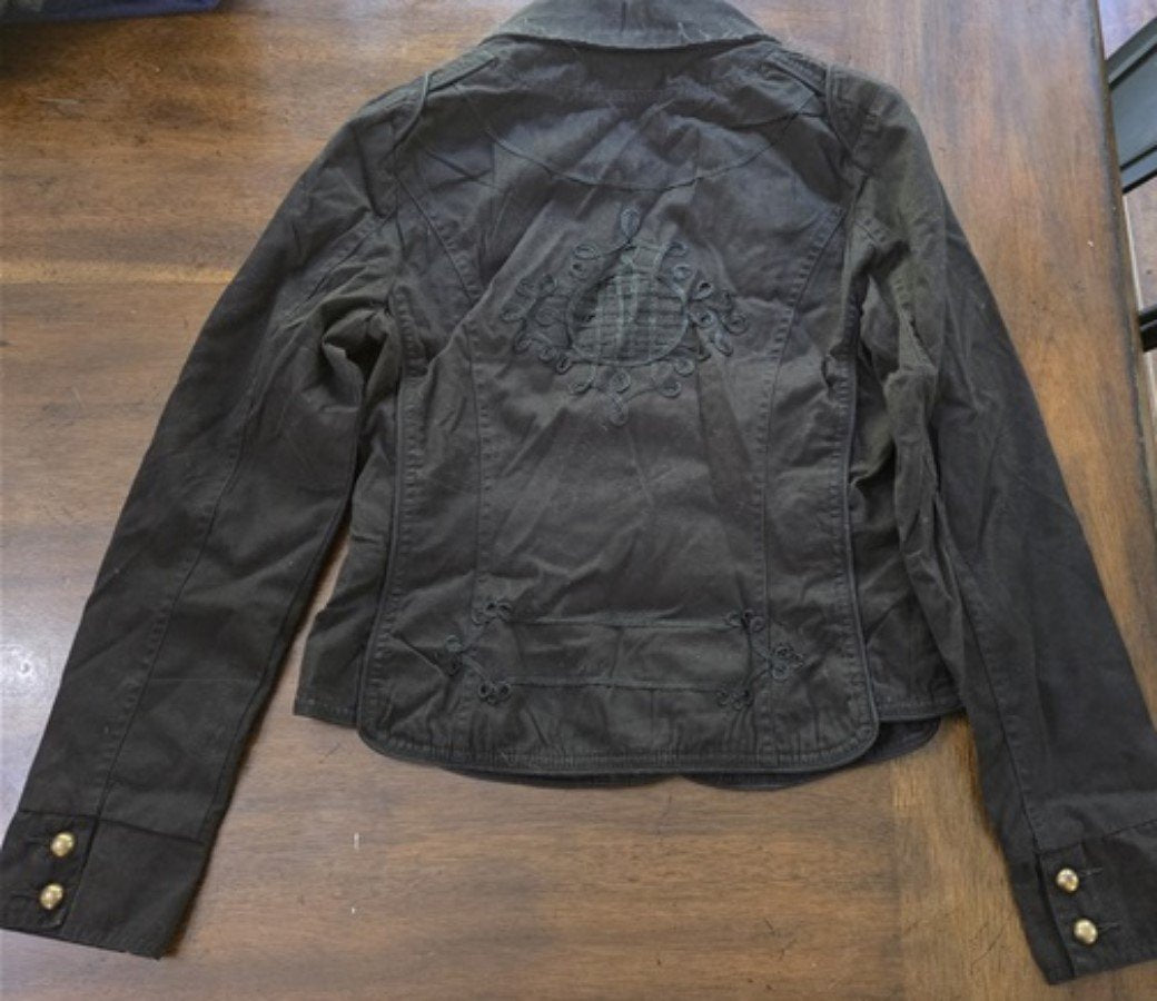New AZIZ for Anthropologie M Military Style Victorian Embroidered Jacket Black