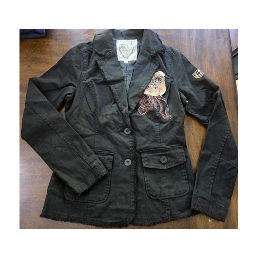 New Love Stitch M Military Style Patchwork Embroidered Utility Jacket Blk 128656