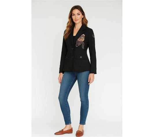 New Love Stitch M Military Style Patchwork Embroidered Utility Jacket Blk 128656