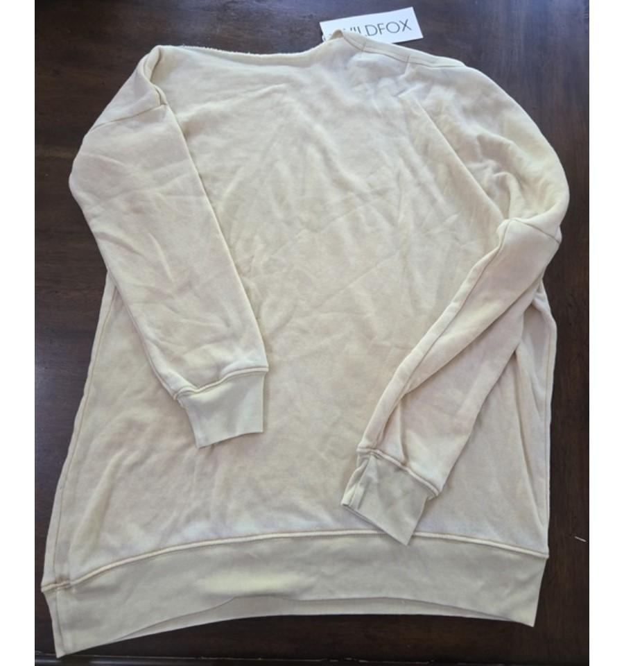 NWT Wildfox M Distressed Cold Shoulder Asymmetrical Sweatshirt Warm Sand #128658