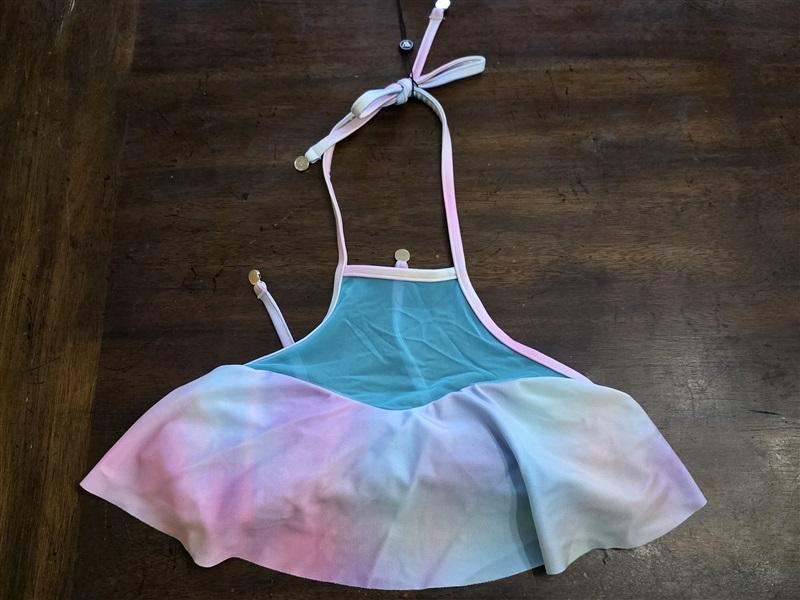 NWT WILDFOX L Pastel Rainbow Flounce Mesh Bikini Swim Top High Neck 124579