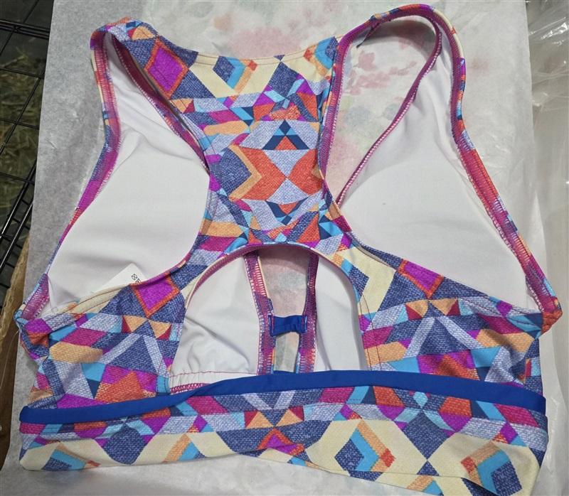 NWOT Jantzen SM Bright Geometric Sport Bikini Swim Top Bra Deep V 128879