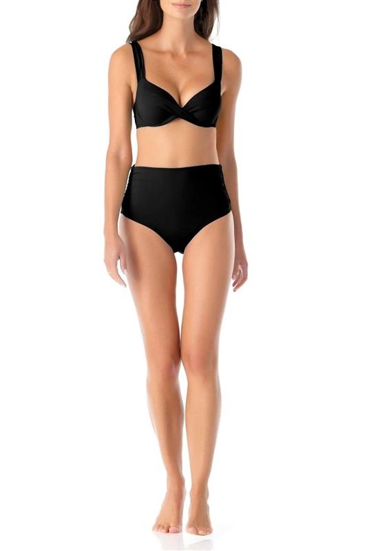 NWT Anne Cole Lovely Solids 34DD 36D Twist Underwire Swim Top Black 128927