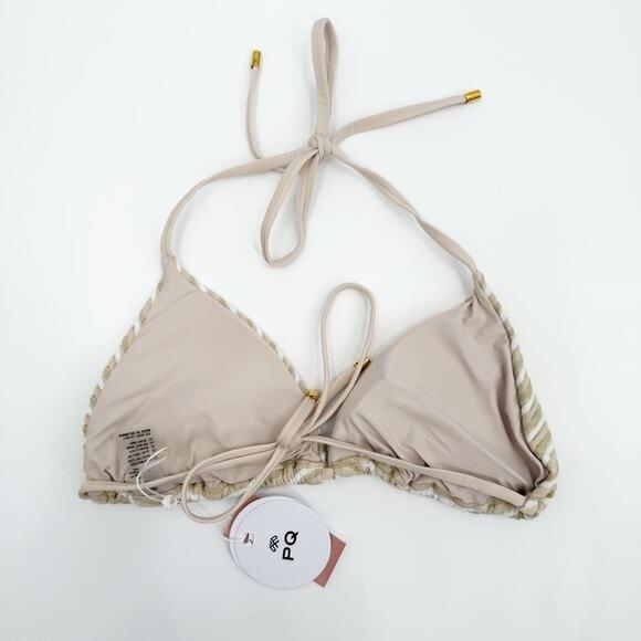 NWT Pilyq M Nee New Earth Stripe Tri Bikini Top White Gold 128980