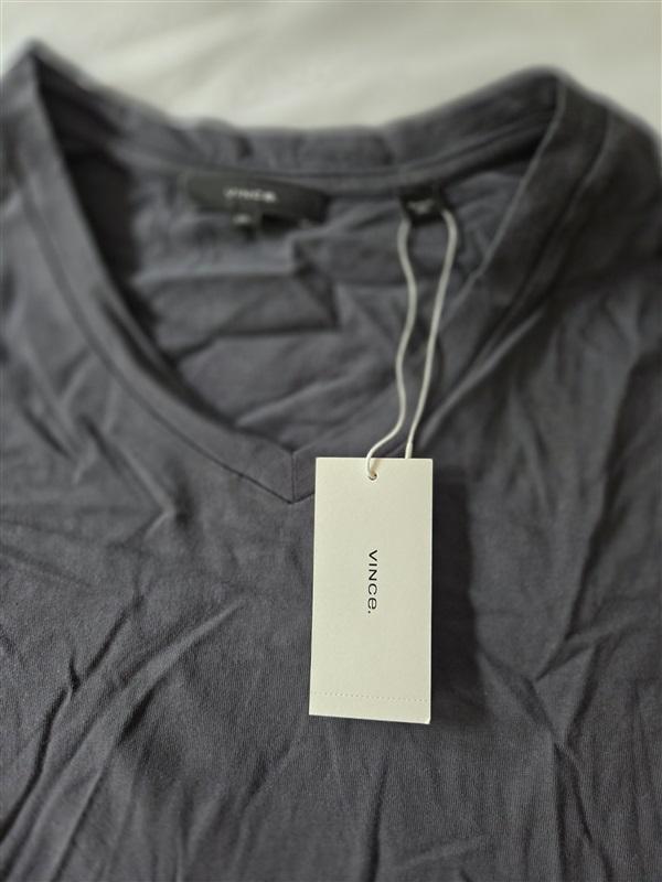 NWT Vince XXL Men's V Neck Cotton T Shirt Gray Charcoal 128994