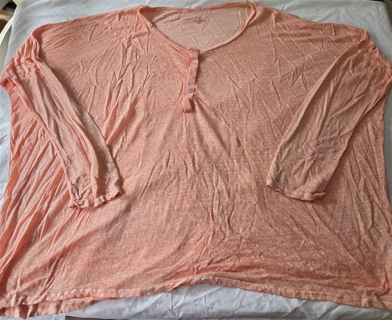 NWOT pete & greta XL Oversized Peach Linen Deep V Henley Tunic Top 128995