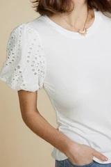 NWT Skies are Blue L White T Shirt Eyelet Puff Sleeves 129002