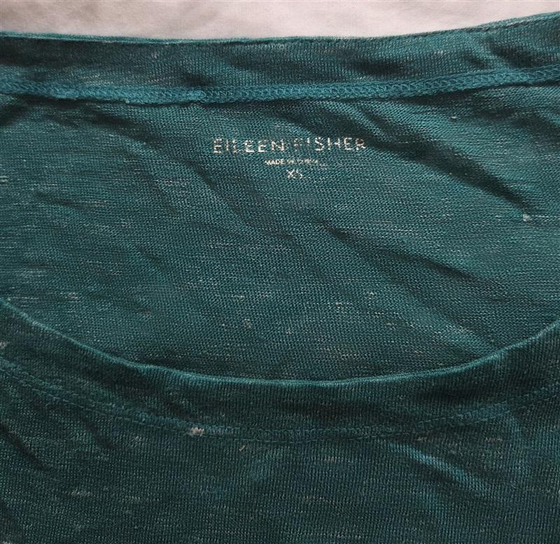 PO Eileen Fisher XS Organic Linen Green White Marled T-Shirt 129013