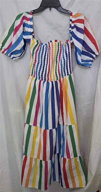 NWT NY & Company M Off-The-Shoulder Rainbow Stripe Maxi Dress 129100