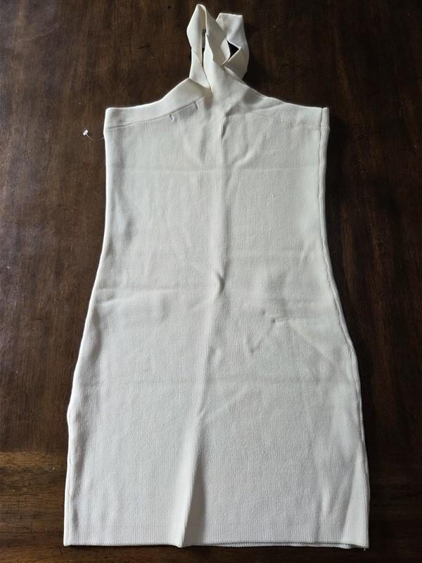 NWOT Bobi Black S Cross Strap High Neck Halter Knit Mini Dress Ivory 129109