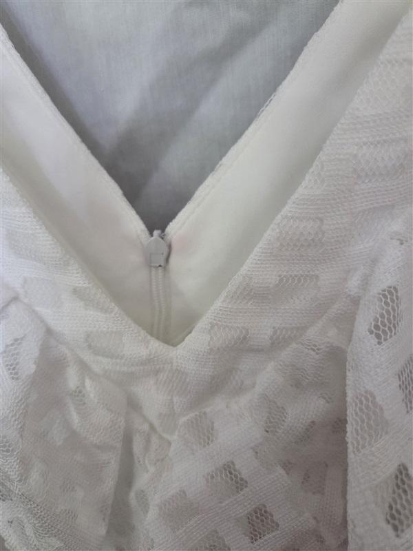 NWTD Danny & Nicole Ruffle V Neck Mini Dress Window Pane Pattern White 129125