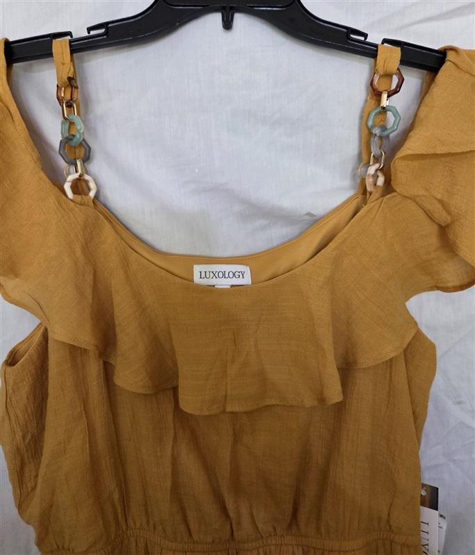 NWT Luxology L Off the Shoulder Solid Gauze High Low Dress Mustard Yellow 129151