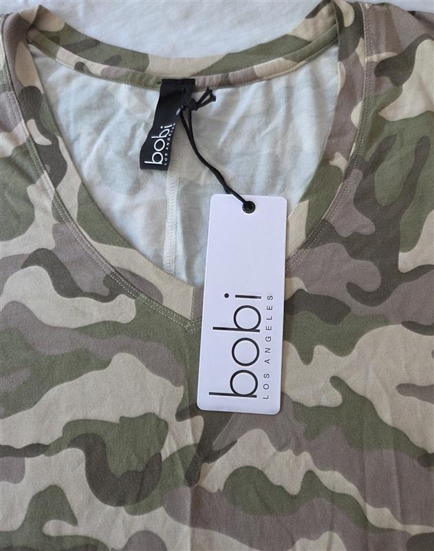 NWT Bobi S Camo V Neck Short Sleeve T Shirt Dress 129165