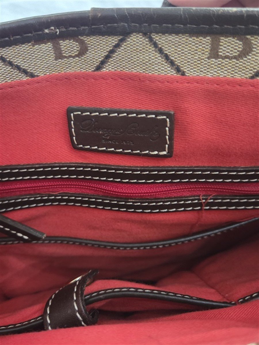 Dooney Bourke Y2K Leather & Cloth Signature Shopper Purse Handbag Brown 129182