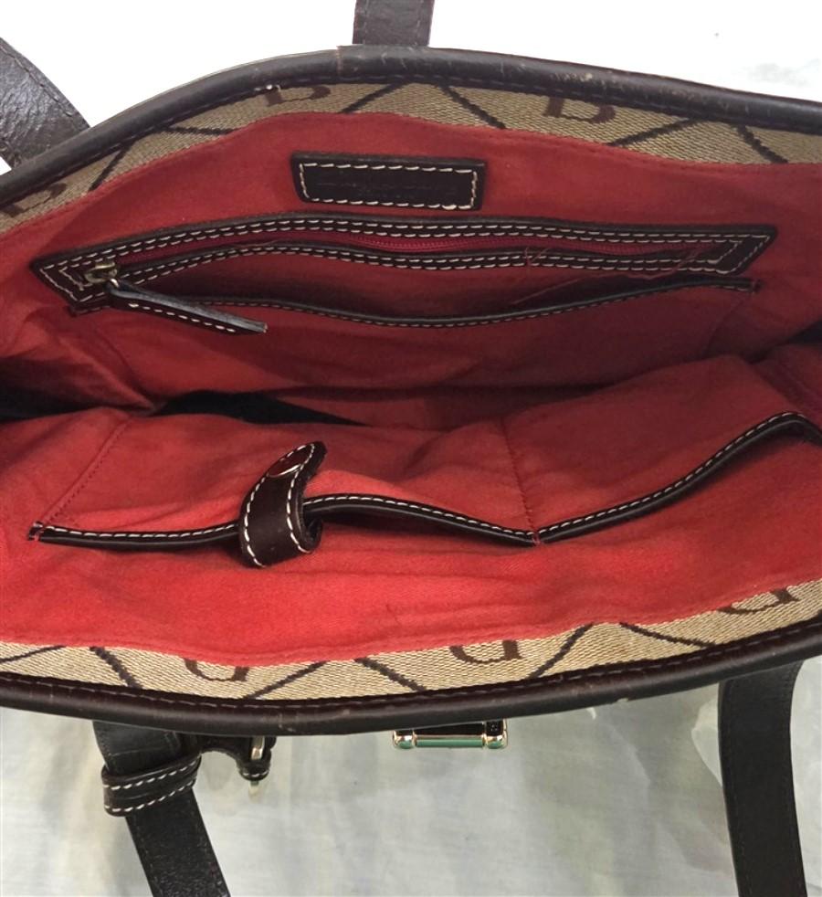 Dooney Bourke Y2K Leather & Cloth Signature Shopper Purse Handbag Brown 129182