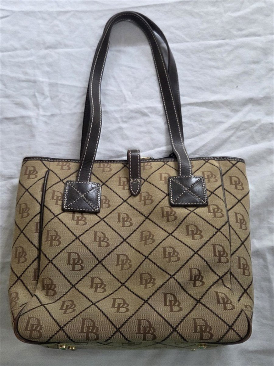 Dooney Bourke Y2K Leather & Cloth Signature Shopper Purse Handbag Brown 129182