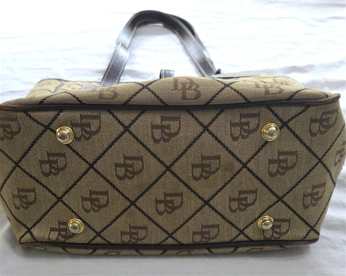 Dooney Bourke Y2K Leather & Cloth Signature Shopper Purse Handbag Brown 129182