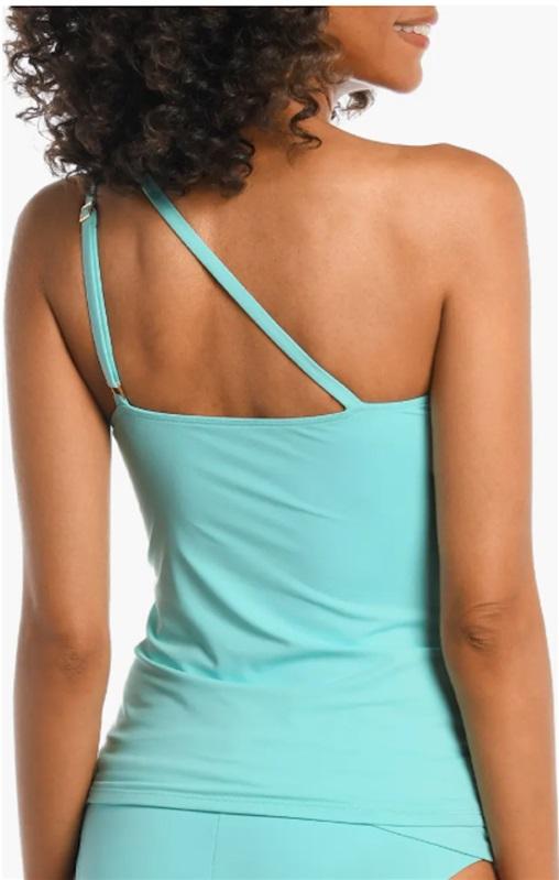NWT La Blanca 6 Island Goddess 1 Shoulder Tankini Swim Top Aqua Blue 129245