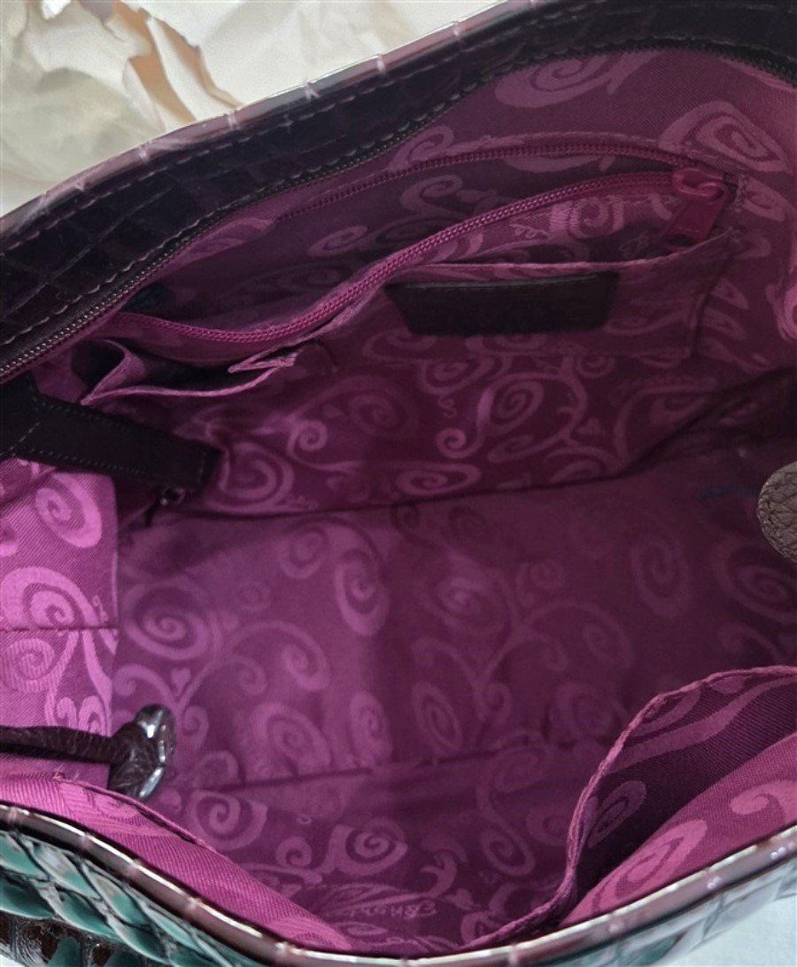 Vintage Brighton Cher Croco Tote Shoulder Bag Patent Leather Burgundy 129256