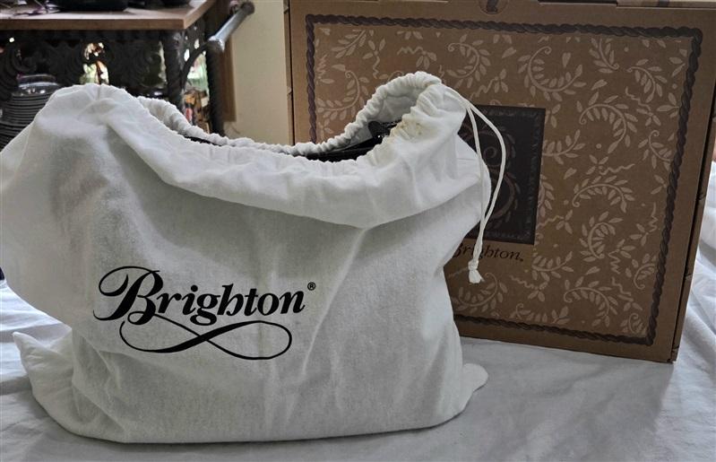 Vintage Brighton Woven Straw & Leather Shopper Bag Purse Dahlia Wh Tan #129260