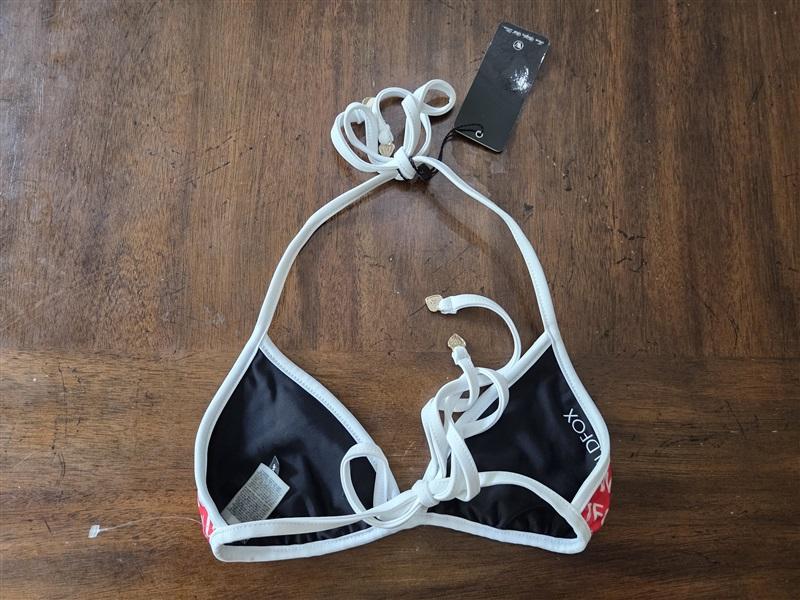NWT Wildfox XS Red White Black Logo Halter Triangle Bikini Swim Top 129287
