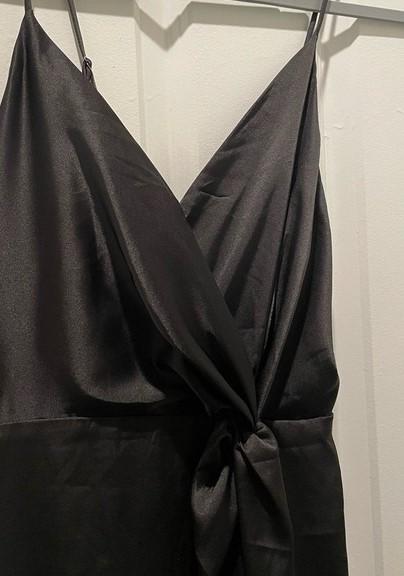NWOT Astr The Label M Satin Surplice Cocktail Dress Black 129312
